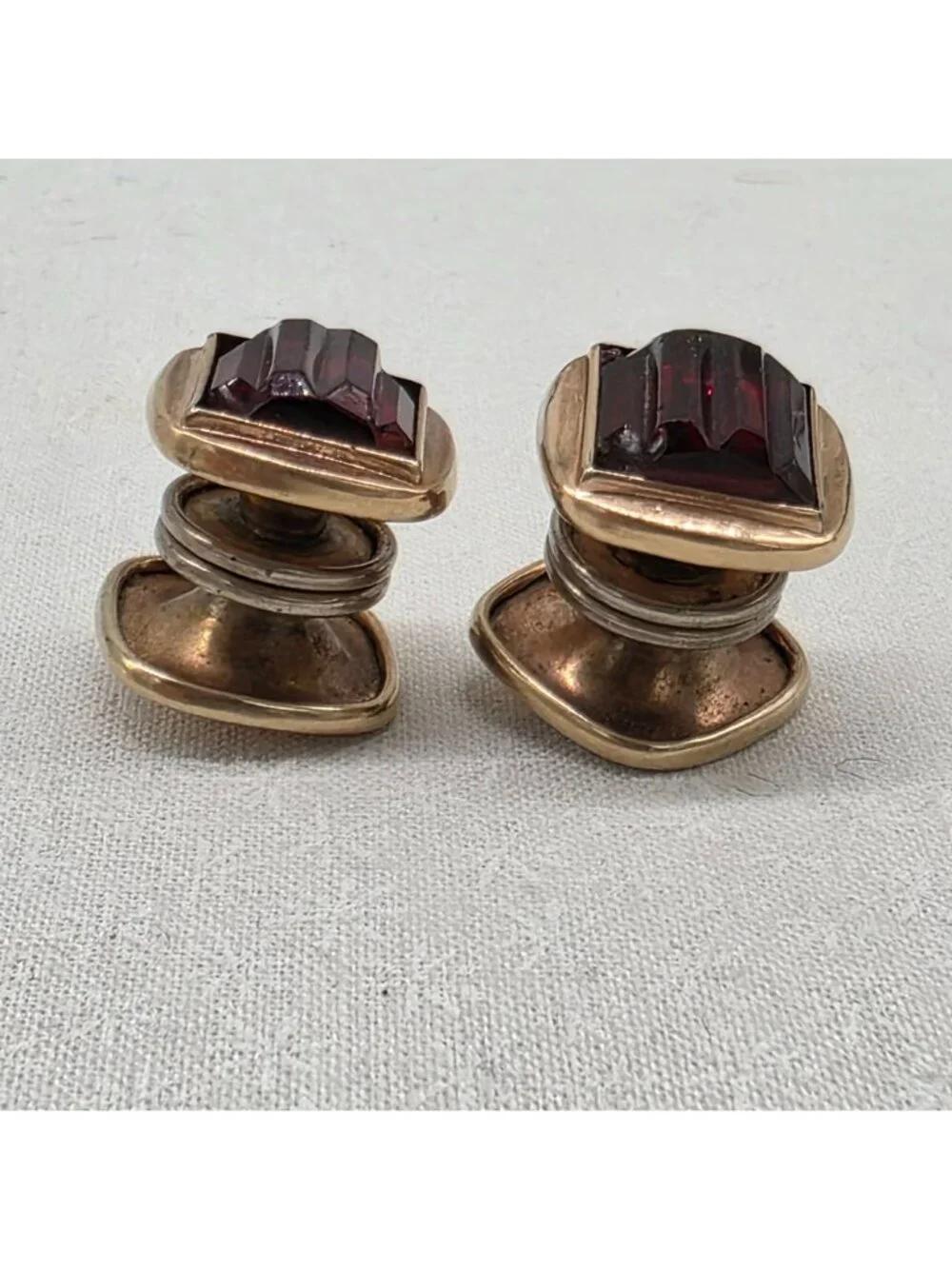 Sta-Lok't GF Vintage Cufflinks Stay locked Red Funky Mens Sturdy AS IS